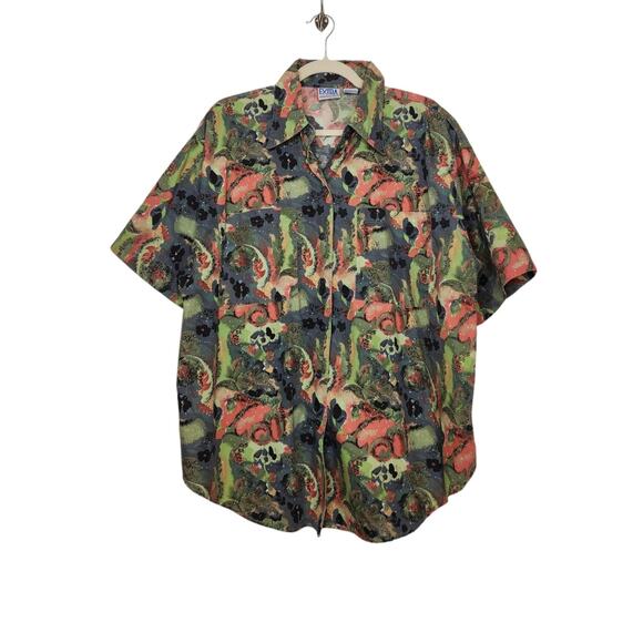 Vintage 80s 90s Button Shirt Extra 20W Oversized Dad Abstract Nature Art Floral - Picture 1 of 5
